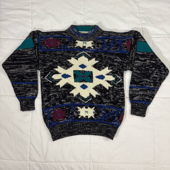Vintage 90s McGregor Sweater Women’s Medium Geometric Abstract Crewneck Acrylic - Picture 1 of 10